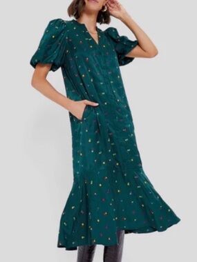 Tuckernuck green embroidered molly dress midi Small